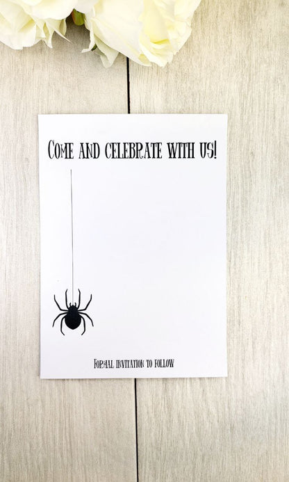 Spiderweb Save the Date Magnet • Spooky Halloween Wedding Invitation • Personalized Fall Wedding Favor with Wood Magnet + Card