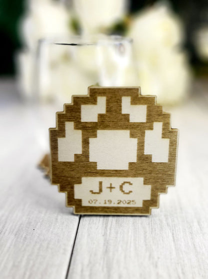 Pixel Mushroom Wedding Coaster • Retro Gamer Wedding Favor • Personalized 8-Bit Video Game Coasters for Guests