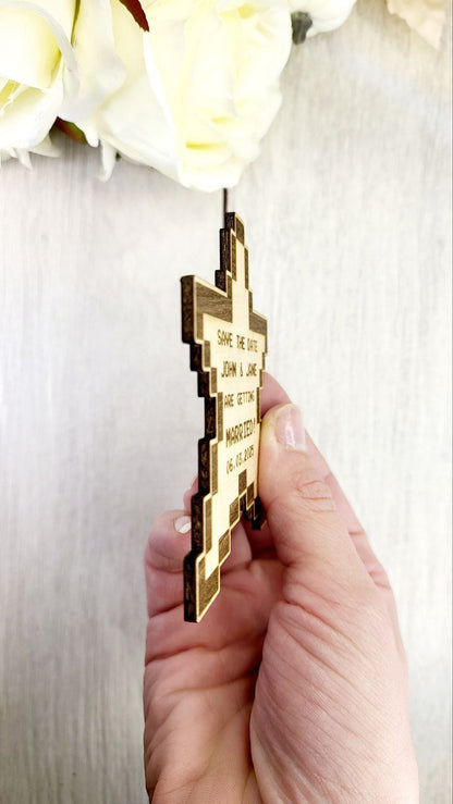 Power-Up Star Save the Date - Pixel Wood Magnet Wedding