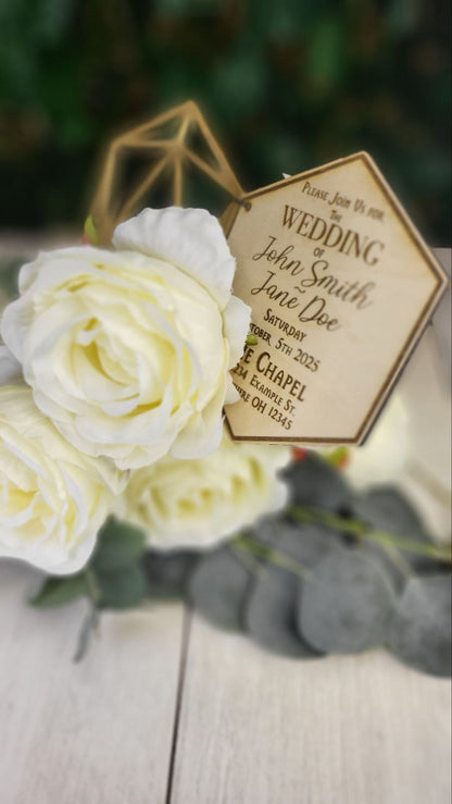 D20 Wedding Invitation • Foldable Dice Cover Card • Nerdy RPG Wedding Invite • Custom Laser Engraved Wood • Geeky Gamer Ceremony Card