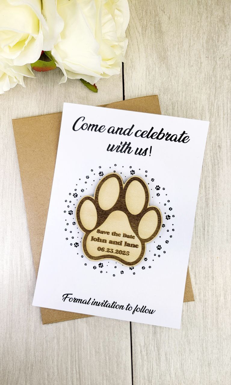 Dog Paw Save The Date Magnets Wedding Animal Save the Date Pet Wedding Invitations Custom Wood Magnet