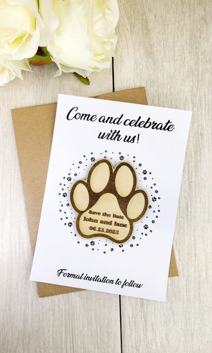 Dog Paw Save the Date Magnet • Pet Wedding Invitation • Custom Wood Magnet for Dog Lovers and Animal-Inspired Weddings