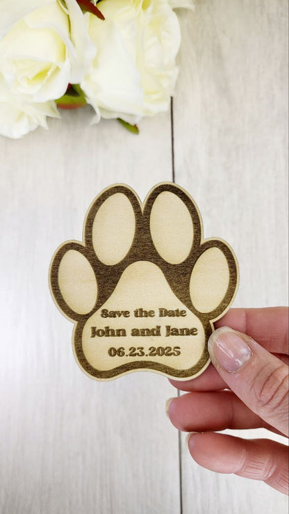 Dog Paw Save the Date Magnet • Pet Wedding Invitation • Custom Wood Magnet for Dog Lovers and Animal-Inspired Weddings