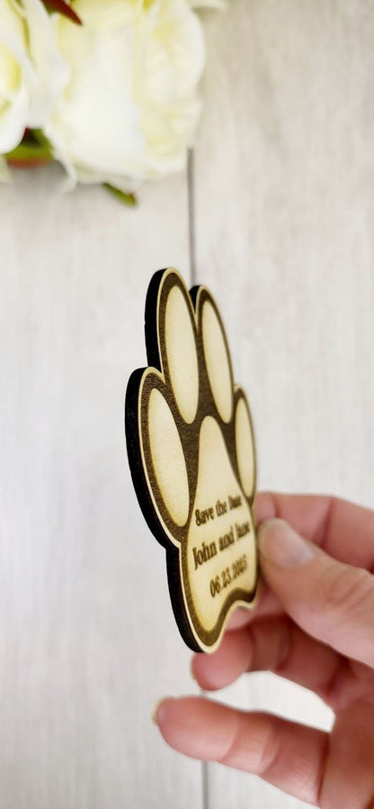 Dog Paw Save the Date Magnet • Pet Wedding Invitation • Custom Wood Magnet for Dog Lovers and Animal-Inspired Weddings