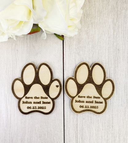 Dog Paw Save the Date Magnet • Pet Wedding Invitation • Custom Wood Magnet for Dog Lovers and Animal-Inspired Weddings