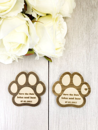Pet Wedding Save the Date Magnet • Cat Paw Wedding Invitation • Custom Wood Magnet for Animal Lovers