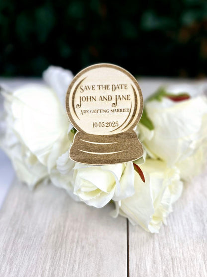 Crystal Ball Save the Date Magnet • Witchy Halloween Wedding Invitation • Custom Wood Wedding Favor