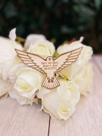 Falcon Save The Date Magnets Wedding Bird Save the Date Pet Wedding Invitations Custom Wood Magnet