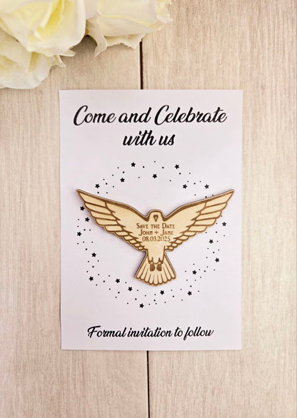 Falcon Save The Date Magnets Wedding Bird Save the Date Pet Wedding Invitations Custom Wood Magnet