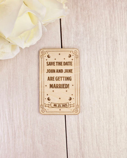 Tarot Card Save The Date Magnets Halloween Wedding Save the Date Spooky Wedding Invitations Custom Wood Magnet