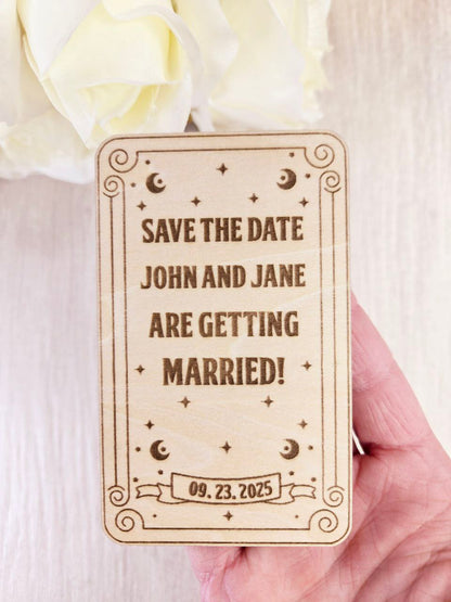 Tarot Card Save The Date Magnets Halloween Wedding Save the Date Spooky Wedding Invitations Custom Wood Magnet