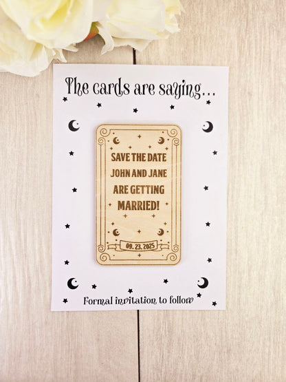 Tarot Card Save The Date Magnets Halloween Wedding Save the Date Spooky Wedding Invitations Custom Wood Magnet