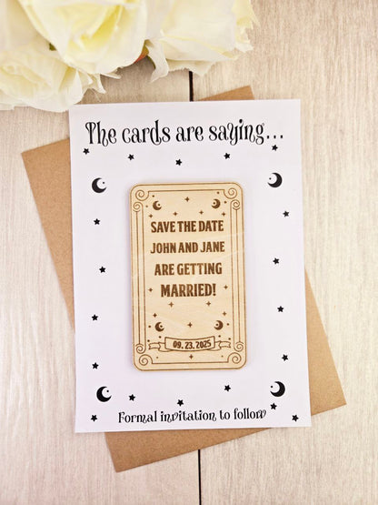 Tarot Card Save The Date Magnets Halloween Wedding Save the Date Spooky Wedding Invitations Custom Wood Magnet