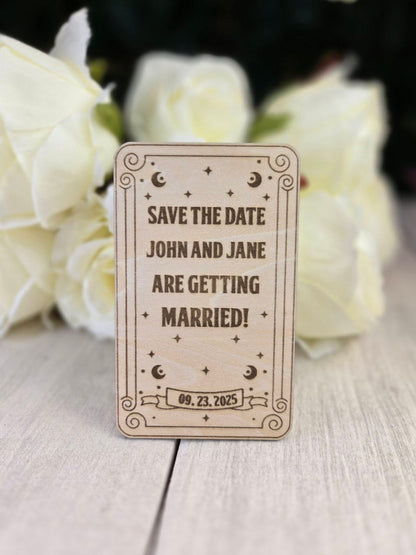 Tarot Card Save The Date Magnets Halloween Wedding Save the Date Spooky Wedding Invitations Custom Wood Magnet