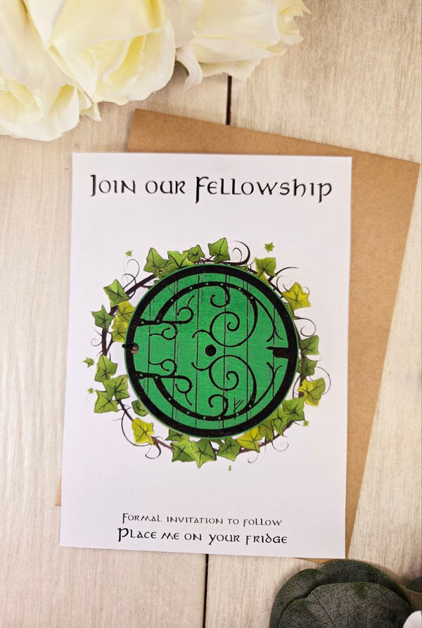 Green Door Fantasy Wedding Save The Date Magnets, Save the Date Elegant Wedding Invitations Custom Wooden Magnet