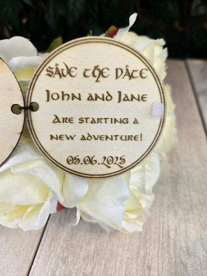 Green Door Fantasy Wedding Save The Date Magnets, Save the Date Elegant Wedding Invitations Custom Wooden Magnet