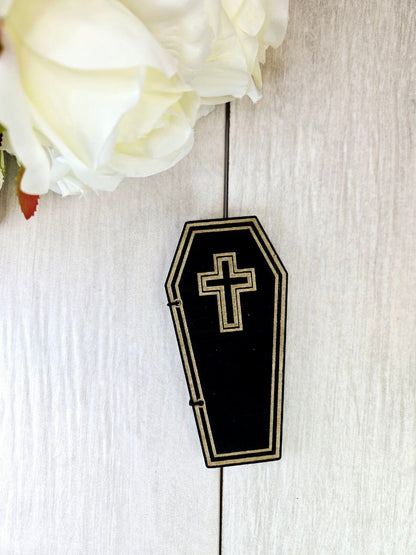 Coffin Save the Date Magnet • Gothic Halloween Wedding Invitation • Spooky Wedding Favor • Custom Laser Cut Wood Magnet • ’Til Death Do Us Part