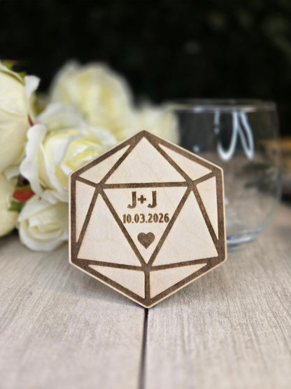 D20 Wedding Coaster Favor • Tabletop Gaming Wedding Gift • Personalized Dice-Themed Coasters for Guests