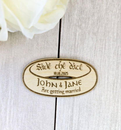 Fantasy Ring Save the Date Magnet • Nerdy Wedding Invitation • Custom Wooden Save the Date for Epic Love Quests
