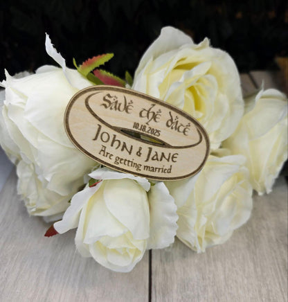 Fantasy Ring Save the Date Magnet • Nerdy Wedding Invitation • Custom Wooden Save the Date for Epic Love Quests
