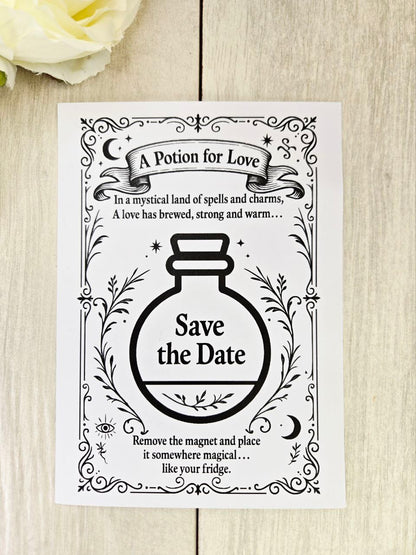 Potion Bottle Save the Date Magnet • Nerdy Wedding Invitation • Board Game Themed Custom Wood Favor