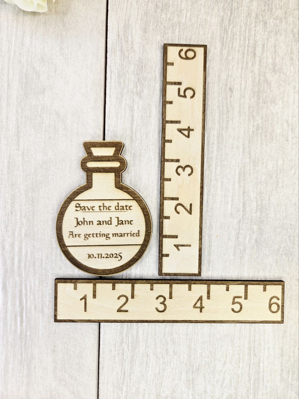 Potion Bottle Save the Date Magnet • Nerdy Wedding Invitation • Board Game Themed Custom Wood Favor