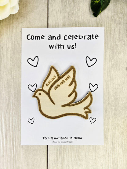 Rustic Wood Dove Save The Date Magnet: Wedding Invitation
