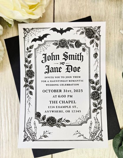 Gothic Bat Wedding Invitation • Spooky Paper Wedding Invite • Alternative Halloween Wedding Stationery