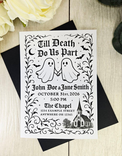 Ghost Wedding Invitation • Till Death Do Us Part Paper Invite • Halloween Wedding Stationery for Spooky Couples