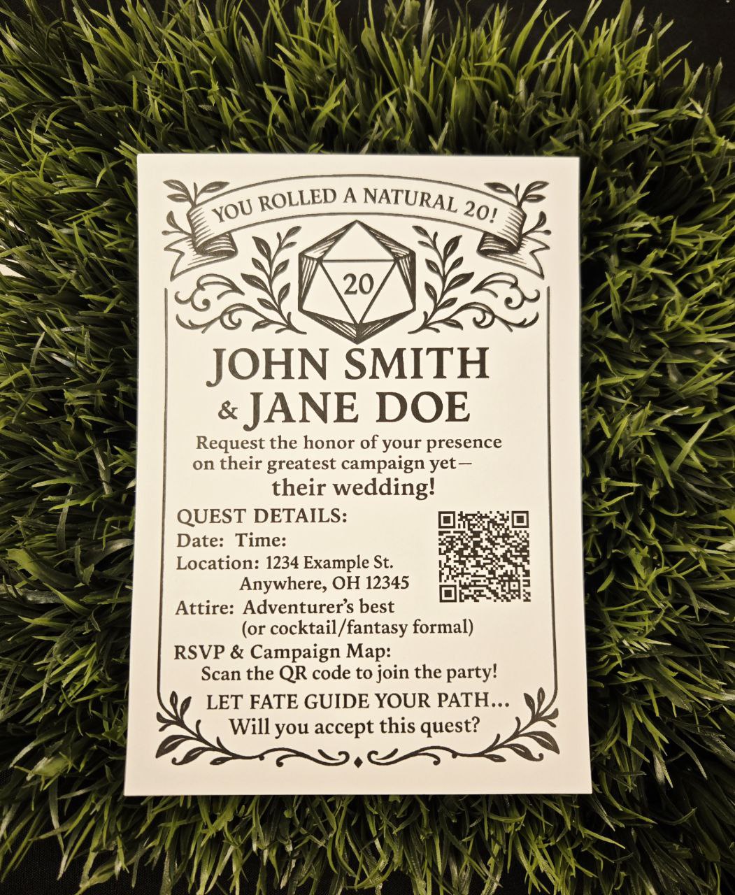 D20 Wedding Invitations • Tabletop RPG Wedding Stationery • Custom Fantasy Game Invite