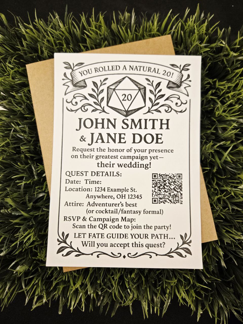 D20 Wedding Invitations • Tabletop RPG Wedding Stationery • Custom Fantasy Game Invite