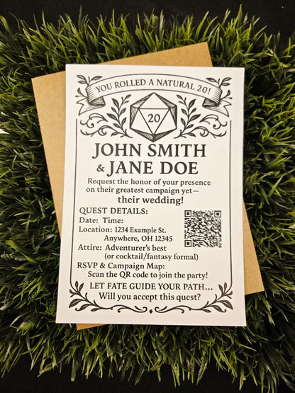 D20 Wedding Invitations • Tabletop RPG Wedding Stationery • Custom Fantasy Game Invite