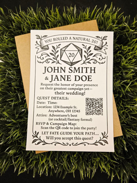 D20 Wedding Invitations • Tabletop RPG Wedding Stationery • Custom Fantasy Game Invite