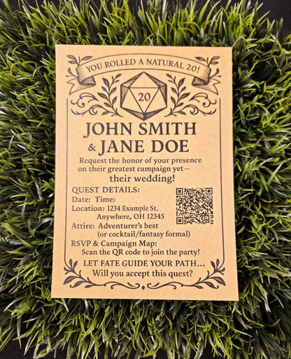 D20 Wedding Invitations • Tabletop RPG Wedding Stationery • Custom Fantasy Game Invite
