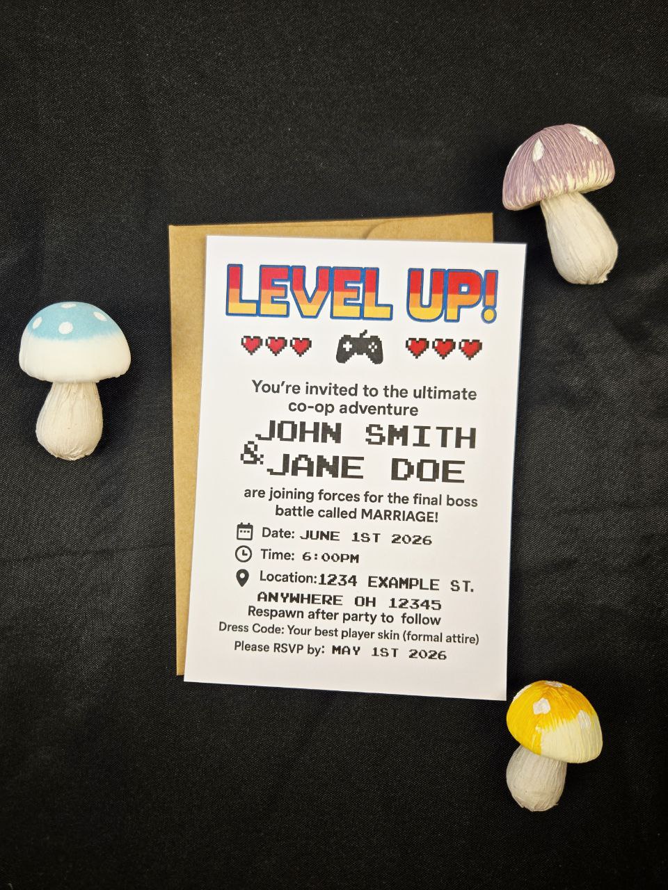 Level Up Wedding Invitation | Retro Gamer Wedding Invite | Co-Op Marriage Announcement | Custom Video Game Save the Date