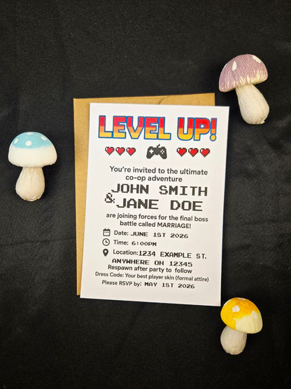 Level Up Wedding Invitation | Retro Gamer Wedding Invite | Co-Op Marriage Announcement | Custom Video Game Save the Date