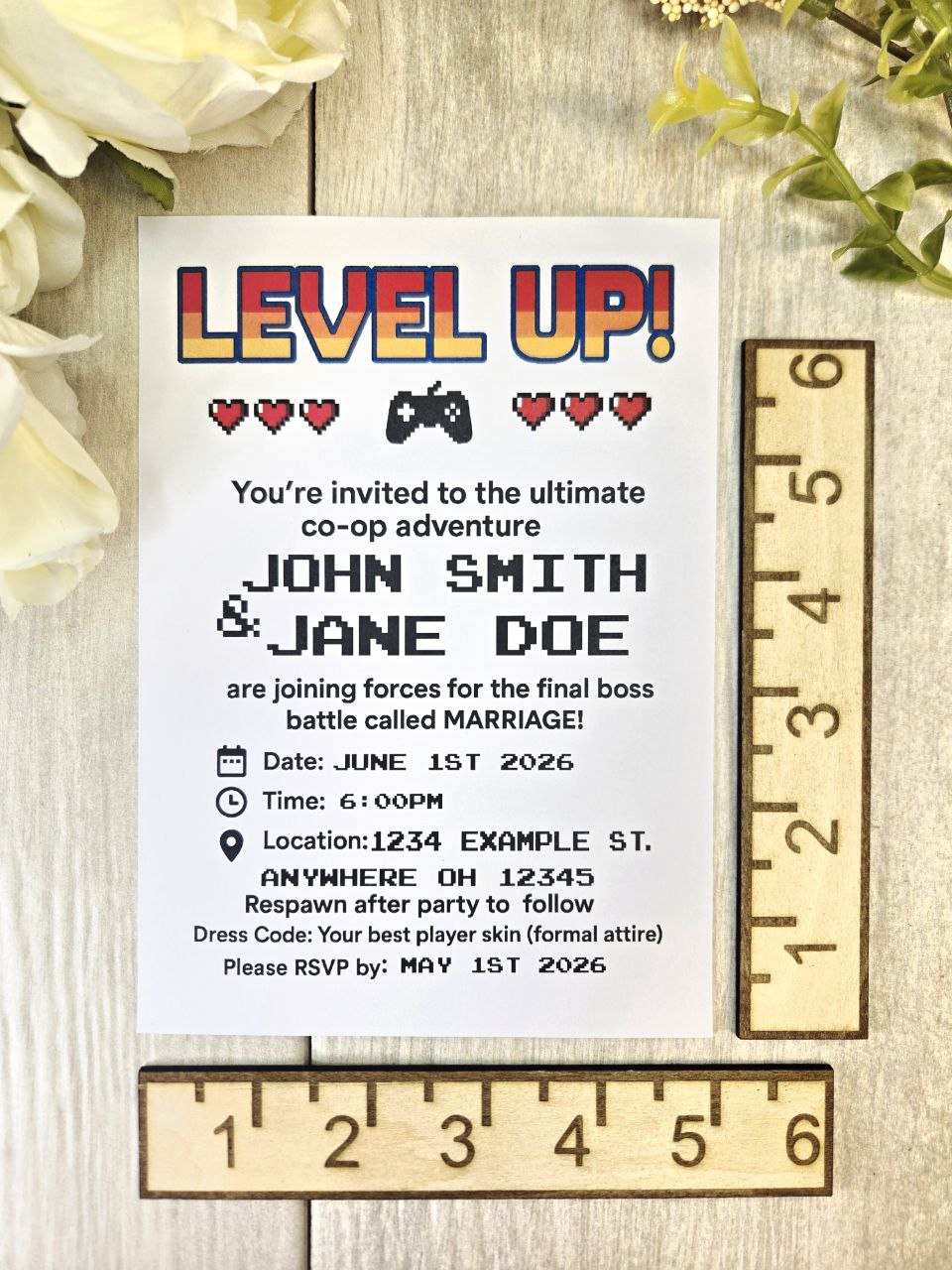 Level Up Wedding Invitation | Retro Gamer Wedding Invite | Co-Op Marriage Announcement | Custom Video Game Save the Date