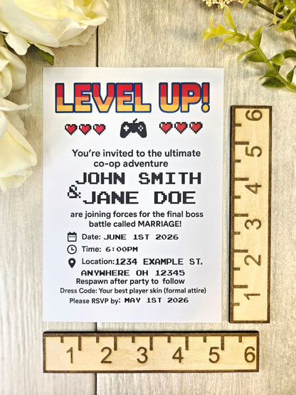 Level Up Wedding Invitation | Retro Gamer Wedding Invite | Co-Op Marriage Announcement | Custom Video Game Save the Date