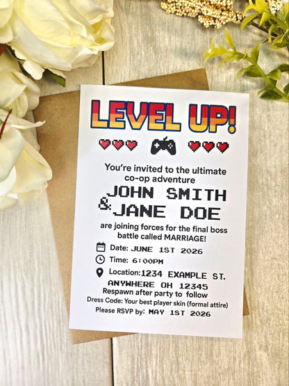 Level Up Wedding Invitation | Retro Gamer Wedding Invite | Co-Op Marriage Announcement | Custom Video Game Save the Date
