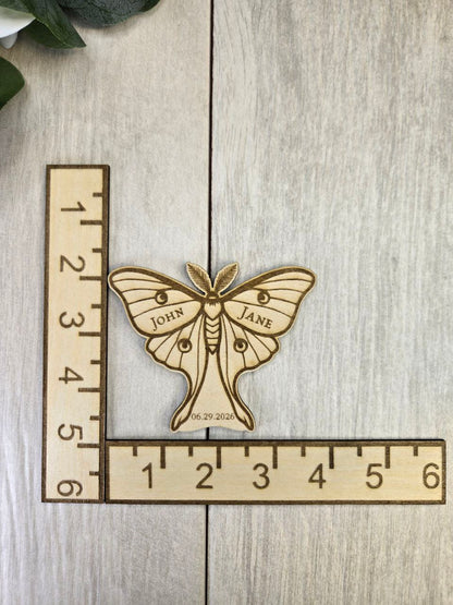 Luna Moth Save the Date Magnet • Celestial Wedding Invitation • Witchy Boho Wedding Favor • Personalized Wooden Magnet