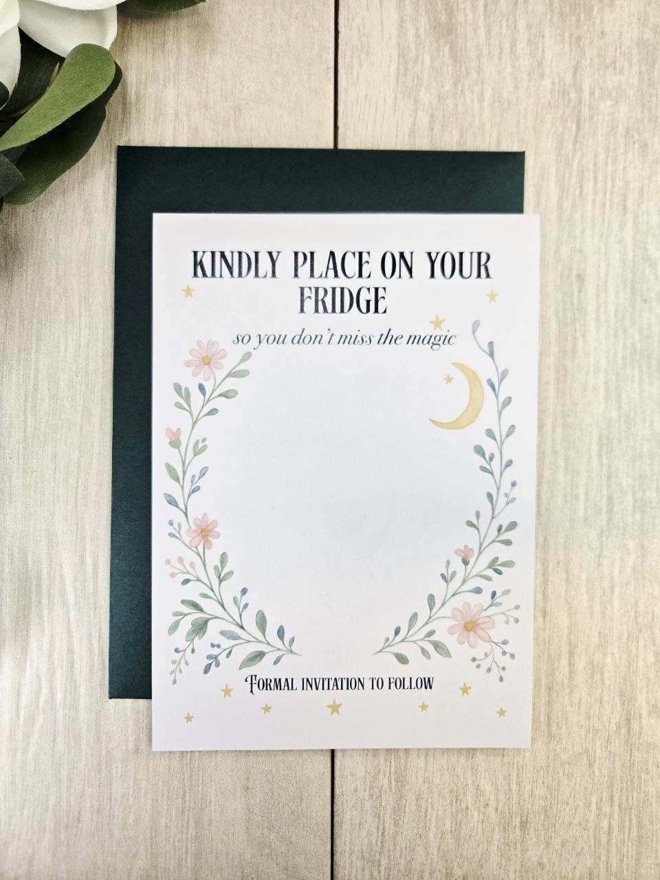 Luna Moth Save the Date Magnet • Celestial Wedding Invitation • Witchy Boho Wedding Favor • Personalized Wooden Magnet