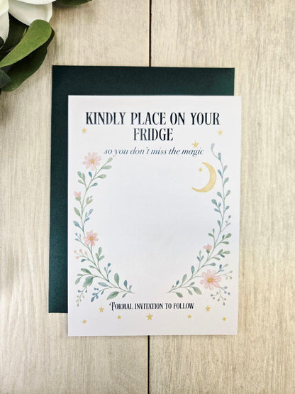 Luna Moth Save the Date Magnet • Celestial Wedding Invitation • Witchy Boho Wedding Favor • Personalized Wooden Magnet