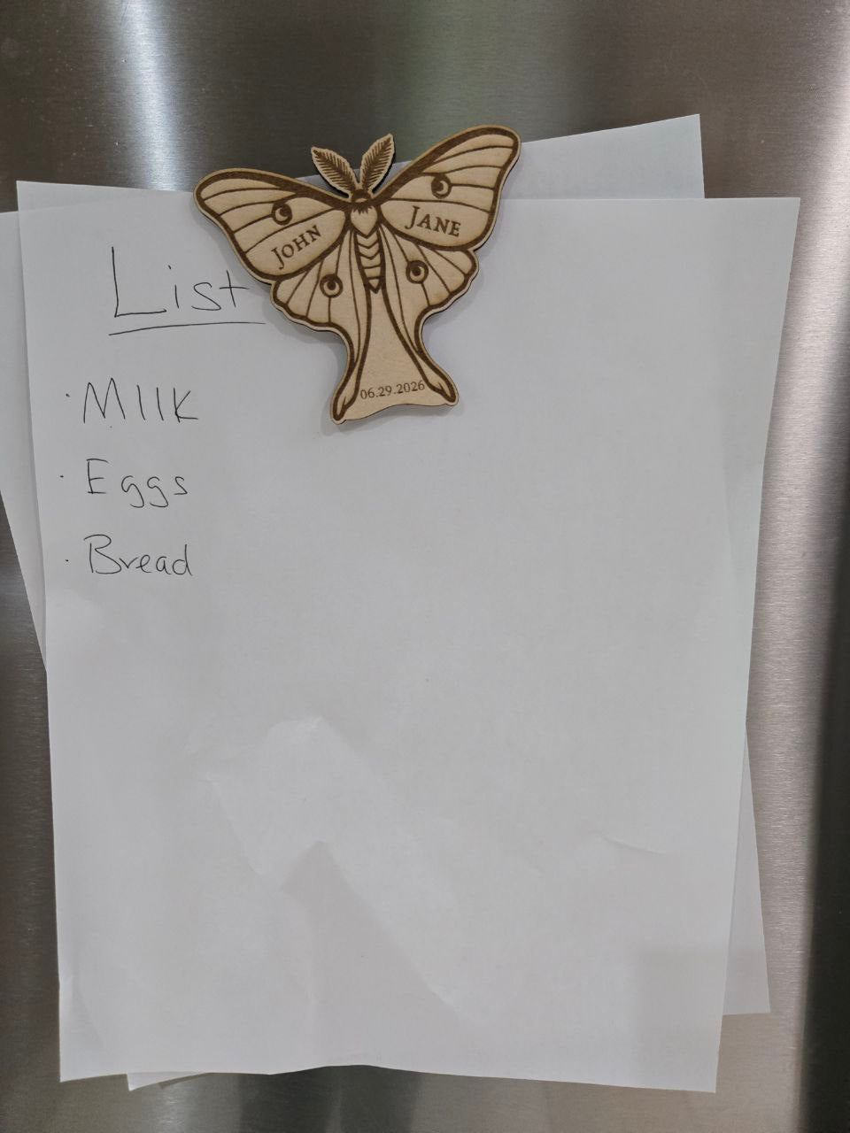 Luna Moth Save the Date Magnet • Celestial Wedding Invitation • Witchy Boho Wedding Favor • Personalized Wooden Magnet