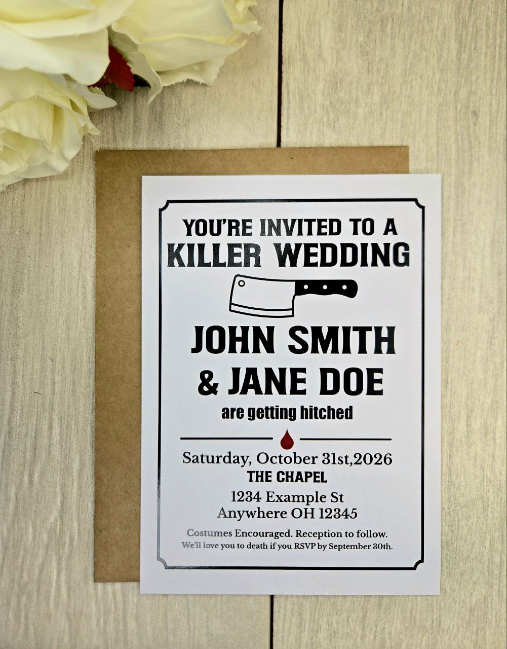 Killer Wedding Invitation • Halloween Wedding Invite • Funny Horror Wedding Card • Cleaver Theme Wedding Stationery