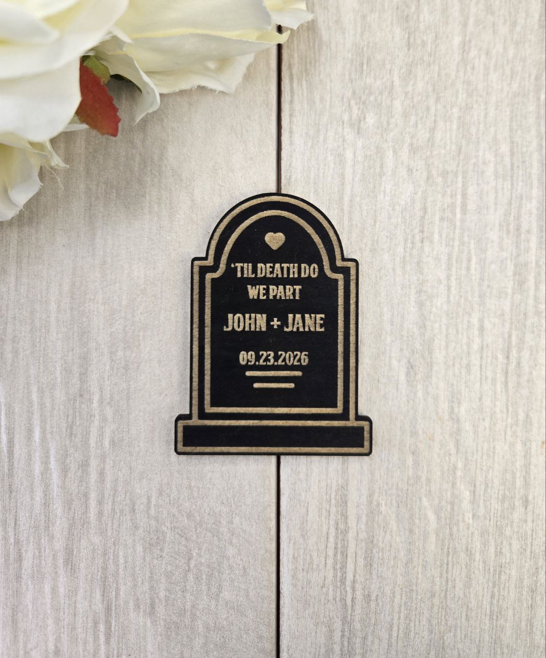 Tombstone Save the Date Magnet • Gothic Halloween Wedding Invitation • Spooky Wedding Favor • Til Death Do Us Part Magnet Invite