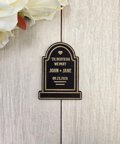 Tombstone Save the Date Magnet • Gothic Halloween Wedding Invitation • Spooky Wedding Favor • Til Death Do Us Part Magnet Invite