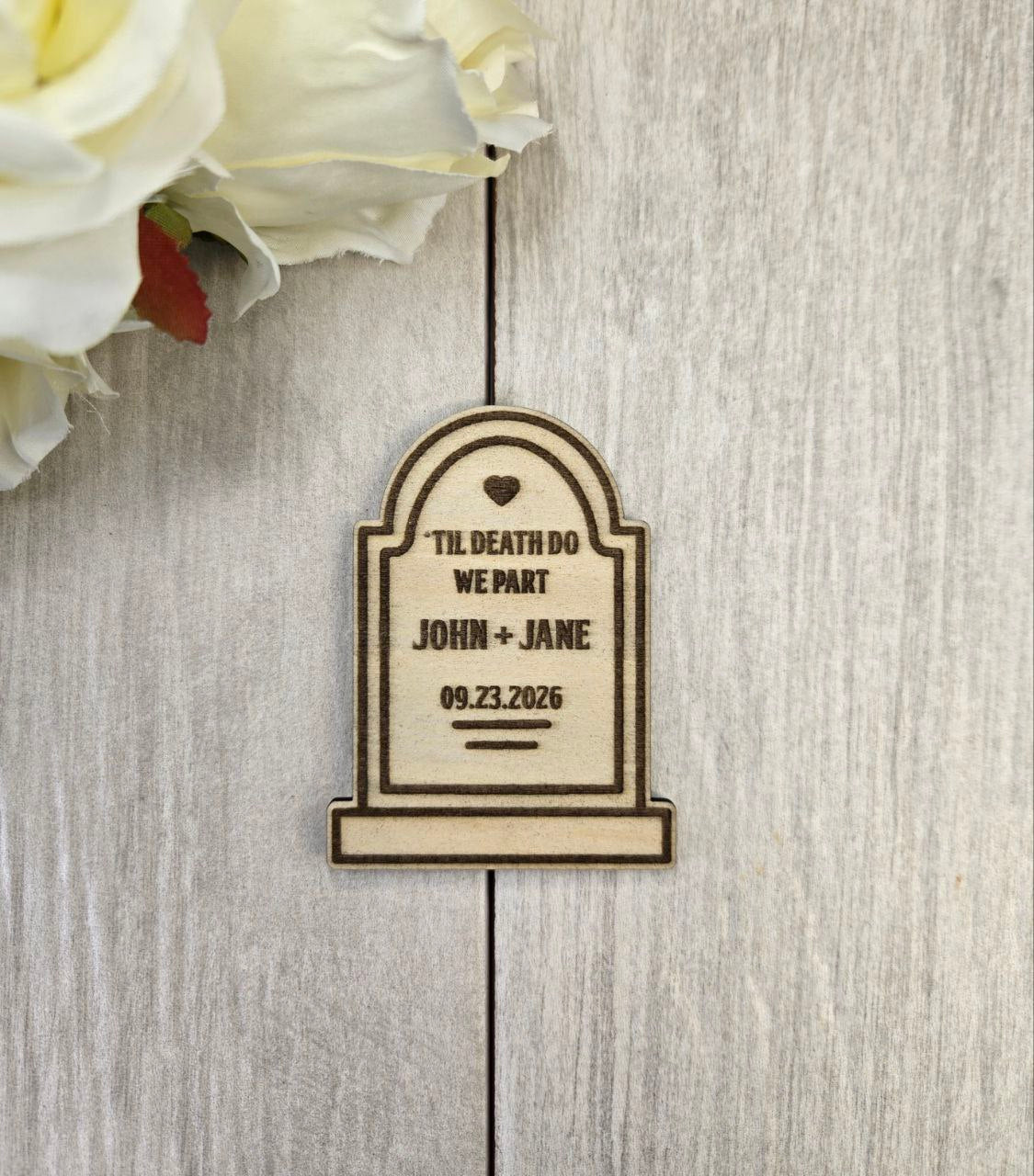 Tombstone Save the Date Magnet • Gothic Halloween Wedding Invitation • Spooky Wedding Favor • Til Death Do Us Part Magnet Invite