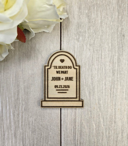 Tombstone Save the Date Magnet • Gothic Halloween Wedding Invitation • Spooky Wedding Favor • Til Death Do Us Part Magnet Invite