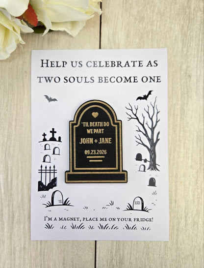 Tombstone Save the Date Magnet • Gothic Halloween Wedding Invitation • Spooky Wedding Favor • Til Death Do Us Part Magnet Invite