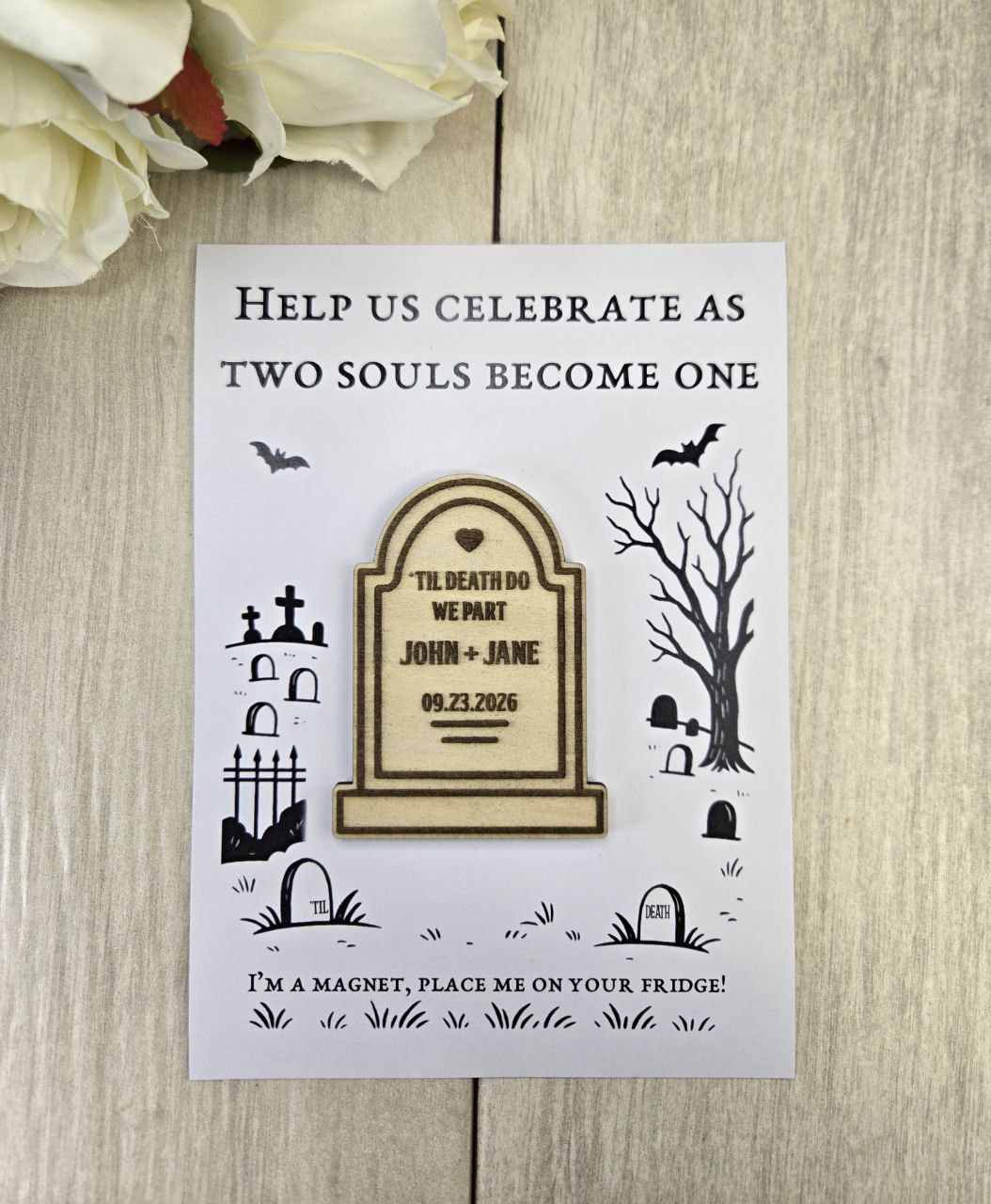 Tombstone Save the Date Magnet • Gothic Halloween Wedding Invitation • Spooky Wedding Favor • Til Death Do Us Part Magnet Invite